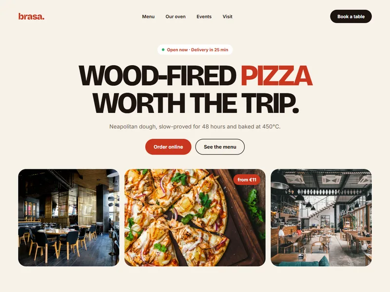 Wood-fired pizza brand website