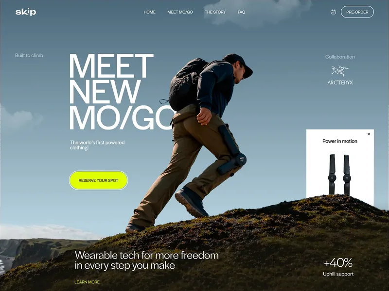 Wearable tech brand homepage